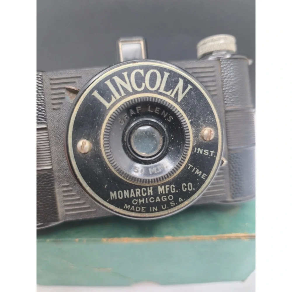 Monarch Mfg Lincoln Camera Vintage 50mm Graf Lens Bakelite Black With Box USA
